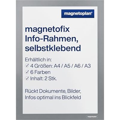 magnetoplan magnetofix Info-Rahmen 2 Stück, Grau Format: A4 Selbstklebender Magnet Bilderrahmen für Aushänge, Bilder und Dokumente magnetoplan magnetofix Info-Rahmen 2 Stück, Grau Format: A4 Selbstklebender Magnet Bilderrahmen für Aushänge, Bilder und Dokumente