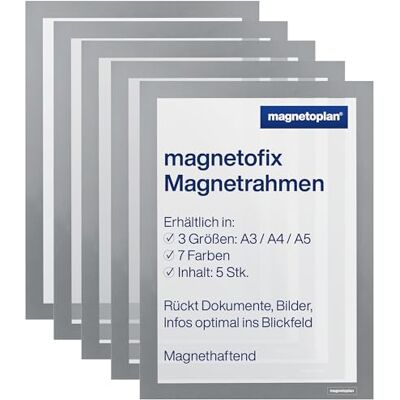magnetoplan magnetofix Magnetrahmen, 5 Stück, Grau Format: A4 Magnethaftender Rahmen für Dokumente + Bilder Magnetischer Inforahmen + Bilderrahmen für Büro, Schule, Lager + Werkstatt magnetoplan magnetofix Magnetrahmen, 5 Stück, Grau Format: A4 Magnethaftender Rahmen für Dokumente + Bilder Magnetischer Inforahmen + Bilderrahmen für Büro, Schule, Lager + Werkstatt
