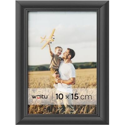 WOLTU Bilderrahmen 10x15 cm Schwarz, Fotorahmen aus Massivholz und PS-Platte, Holzrahmen mit Passepartout, zum vertikalen oder horizontalen Aufhängen/Aufstellen, Posterrahmen Collage Wanddeko WOLTU Bilderrahmen 10x15 cm Schwarz, Fotorahmen aus Massivholz und PS-Platte, Holzrahmen mit Passepartout, zum vertikalen oder horizontalen Aufhängen/Aufstellen, Posterrahmen Collage Wanddeko