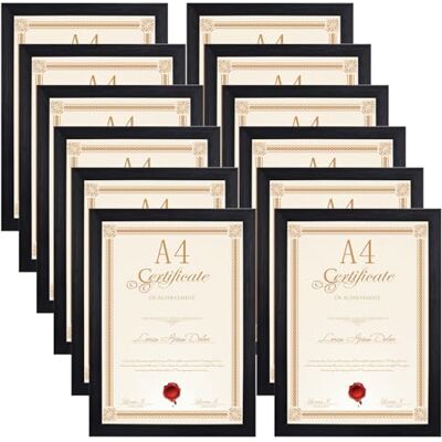 EXYGLO 12er Bilderrahmen A4 Set Rahmen din A4 für 21x29,7 cm Fotos und Bilder, Schwarze Fotorahmen Collage für Kunstwerke Zertifikate Dokumente Wand- oder Tischaufsteller EXYGLO 12er Bilderrahmen A4 Set Rahmen din A4 für 21x29,7 cm Fotos und Bilder, Schwarze Fotorahmen Collage für Kunstwerke Zertifikate Dokumente Wand- oder Tischaufsteller