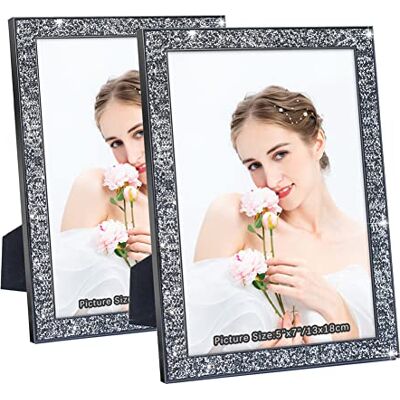 Vinelftage Crystal 12,7 x 17,8 cm Bilderrahmen, Set mit 2 Glitzer-Diamant-Spiegel-Bilderrahmen, Metallglas-Wand-Fotorahmen für Wand oder Desktop-Display (schwarz) Vinelftage Crystal 12,7 x 17,8 cm Bilderrahmen, Set mit 2 Glitzer-Diamant-Spiegel-Bilderrahmen, Metallglas-Wand-Fotorahmen für Wand oder Desktop-Display (schwarz)