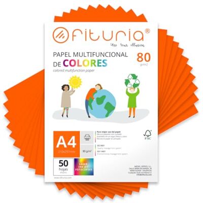 OFITURIA Buntes Papier, 50 Blatt A4 80g – Farbiges Papier für Basteln, Drucker, Scrapbooking – Farbbögen (Neonorange, 50 Blatt) OFITURIA Buntes Papier, 50 Blatt A4 80g – Farbiges Papier für Basteln, Drucker, Scrapbooking – Farbbögen (Neonorange, 50 Blatt)