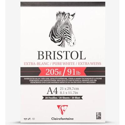 Clairefontaine 96173C Bristolkarton Block, Din A4, 21 x 29.7 cm 205 g, 20 Blatt Packung, weiß Clairefontaine 96173C Bristolkarton Block, Din A4, 21 x 29.7 cm 205 g, 20 Blatt Packung, weiß