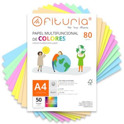 OFITURIA Buntes Papier, 50 Blatt A4 80g – Farbiges Papier für Basteln, Drucker, Scrapbooking – Farbbögen (Pastellfarben, 50 Blatt) OFITURIA Buntes Papier, 50 Blatt A4 80g – Farbiges Papier für Basteln, Drucker, Scrapbooking – Farbbögen (Pastellfarben, 50 Blatt)
