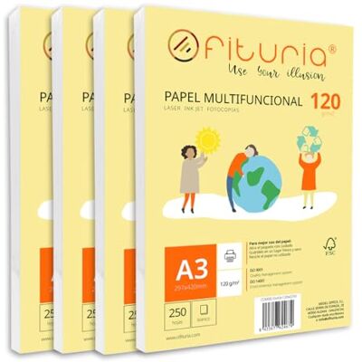 OFITURIA Packung mit 1000 weißen DIN A3 Blättern, 120g Druckerpapier. Multifunktionales Kopierpapier für Schule und Büro. Ideal für Laserdrucker, Tintenstrahldrucker oder Kopierer – OFITURIA Packung mit 1000 weißen DIN A3 Blättern, 120g Druckerpapier. Multifunktionales Kopierpapier für Schule und Büro. Ideal für Laserdrucker, Tintenstrahldrucker oder Kopierer –