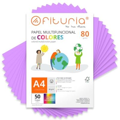 OFITURIA Buntes Papier, 50 Blatt A4 80g – Farbiges Papier für Basteln, Drucker, Scrapbooking – Farbbögen (Lila, 50 Blatt) OFITURIA Buntes Papier, 50 Blatt A4 80g – Farbiges Papier für Basteln, Drucker, Scrapbooking – Farbbögen (Lila, 50 Blatt)