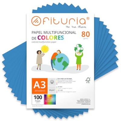 OFITURIA Buntes Papier, 100 Blatt A3 80g – Farbiges Papier für Basteln, Drucker, Scrapbooking – Farbbögen (Blau, 100 Blatt) OFITURIA Buntes Papier, 100 Blatt A3 80g – Farbiges Papier für Basteln, Drucker, Scrapbooking – Farbbögen (Blau, 100 Blatt)