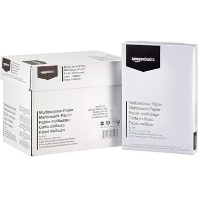 Amazon Basics Druckerpapier, DIN A4, 80 g/m², 2500 Stück, 5 Packungen mit 500, Weiß Amazon Basics Druckerpapier, DIN A4, 80 g/m², 2500 Stück, 5 Packungen mit 500, Weiß