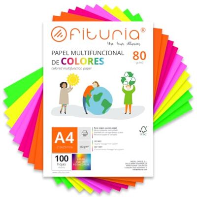 OFITURIA Buntes Papier, 100 Blatt A4 80g – Farbiges Papier für Basteln, Drucker, Scrapbooking – Farbbögen (Neonfarben, 100 Blatt) OFITURIA Buntes Papier, 100 Blatt A4 80g – Farbiges Papier für Basteln, Drucker, Scrapbooking – Farbbögen (Neonfarben, 100 Blatt)