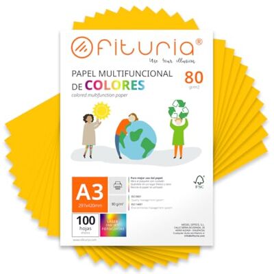 OFITURIA Buntes Papier, 100 Blatt A3 80g – Farbiges Papier für Basteln, Drucker, Scrapbooking – Farbbögen (Gold, 100 Blatt) OFITURIA Buntes Papier, 100 Blatt A3 80g – Farbiges Papier für Basteln, Drucker, Scrapbooking – Farbbögen (Gold, 100 Blatt)