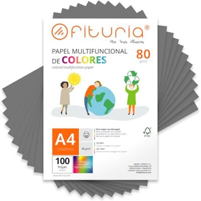 OFITURIA Buntes Papier, 100 Blatt A4 80g – Farbiges Papier für Basteln, Drucker, Scrapbooking – Farbbögen (Grau, 100 Blatt) OFITURIA Buntes Papier, 100 Blatt A4 80g – Farbiges Papier für Basteln, Drucker, Scrapbooking – Farbbögen (Grau, 100 Blatt)