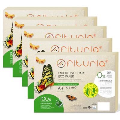 OFITURIA Recyclingpapier, A3, 80 g, Blatt, 100% aus Recyclingpapier, Packung mit recycelten Papierbögen, natürliche Farbe, geeignet für Laserdrucker und Inkjet, Gastronomie (1250 Blatt) OFITURIA Recyclingpapier, A3, 80 g, Blatt, 100% aus Recyclingpapier, Packung mit recycelten Papierbögen, natürliche Farbe, geeignet für Laserdrucker und Inkjet, Gastronomie (1250 Blatt)
