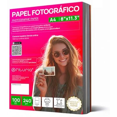 OFITURIA Fotopapier A4 Glänzend – Hohe Auflösung, Soforttrocknend, 240 g/m², Kompatibel mit Tintenstrahldruckern – 100 Blatt OFITURIA Fotopapier A4 Glänzend – Hohe Auflösung, Soforttrocknend, 240 g/m², Kompatibel mit Tintenstrahldruckern – 100 Blatt
