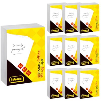 Idena 90951 Kopierpapier DIN A5, 10 Packungen je 500 Blatt 80g/m², weißes Druckerpapier für Laser- & Inkjetdrucker Idena 90951 Kopierpapier DIN A5, 10 Packungen je 500 Blatt 80g/m², weißes Druckerpapier für Laser- & Inkjetdrucker