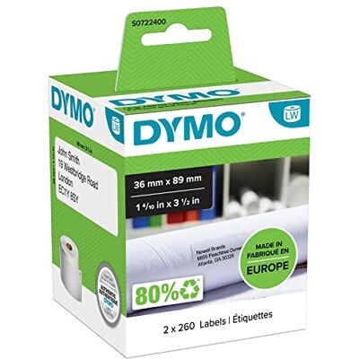 Dymo Original LabelWriter Adressetiketten (Groß) 36 mm x 89 mm schwarzer Druck auf weißem Untergrund 2 Rollen mit je 260 Etiketten (520 Stück) selbstklebend für LabelWriter Etikettendrucke Dymo Original LabelWriter Adressetiketten (Groß) 36 mm x 89 mm schwarzer Druck auf weißem Untergrund 2 Rollen mit je 260 Etiketten (520 Stück) selbstklebend für LabelWriter Etikettendrucke