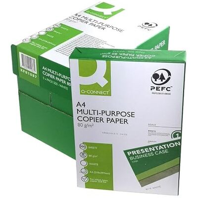 Q-Connect KF01087 Kopierpapier Druckerpapier/DIN A4, 80g/m²/ 5 x 500 Blatt/Qualitätsklasse B/Universalpapier/für Zuhause Büro und das Homeoffice/Multifunktions-Papier Q-Connect KF01087 Kopierpapier Druckerpapier/DIN A4, 80g/m²/ 5 x 500 Blatt/Qualitätsklasse B/Universalpapier/für Zuhause Büro und das Homeoffice/Multifunktions-Papier