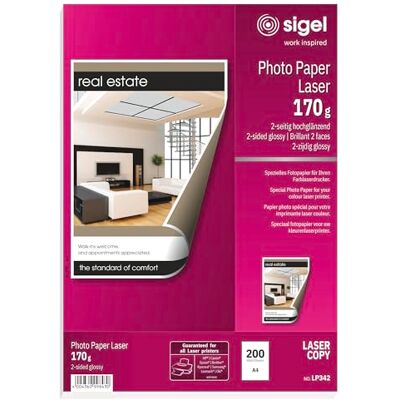 Sigel Fotopapier A4 hochglänzend Laserdrucker 200 Blatt 170 g LP342, Weiße Oberfläche für gestochen scharfe Farb- und Bilddrucke Sigel Fotopapier A4 hochglänzend Laserdrucker 200 Blatt 170 g LP342, Weiße Oberfläche für gestochen scharfe Farb- und Bilddrucke