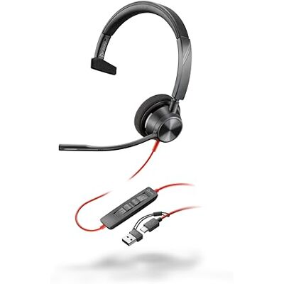 Plantronics Schnurgebundenes USB-C-Headset Poly Blackwire 3310 – Flexibler Mikrofonarm – Monaurales Design – Verbindung mit PC/Mac über USB-C oder USB-A – Kompatibel mit Teams, Zoom Plantronics Schnurgebundenes USB-C-Headset Poly Blackwire 3310 – Flexibler Mikrofonarm – Monaurales Design – Verbindung mit PC/Mac über USB-C oder USB-A – Kompatibel mit Teams, Zoom