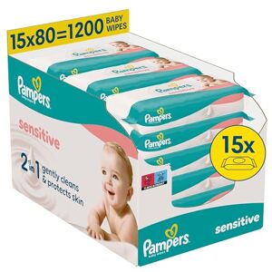 Pampers Sensitive Baby-Feuchttücher, 15 Packungen mit 80 Feuchttüchern,1200 Baby-Feuchttücher, 2-in-1 sanfte Reinigung & Hautschutz Pampers Sensitive Baby-Feuchttücher, 15 Packungen mit 80 Feuchttüchern,1200 Baby-Feuchttücher, 2-in-1 sanfte Reinigung & Hautschutz