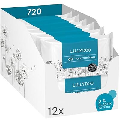 LILLYDOO Feuchte Toilettentücher, 720 Stück (12 x 60) 100% plastikfreies, spülbares Tuch, ohne Parfüme, sanft zur Haut, mild reinigend ,Dermatologisch getestet LILLYDOO Feuchte Toilettentücher, 720 Stück (12 x 60) 100% plastikfreies, spülbares Tuch, ohne Parfüme, sanft zur Haut, mild reinigend ,Dermatologisch getestet