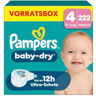 Pampers Baby-Dry Größe 4, 222 Windeln, 9kg-14kg Pampers Baby-Dry Größe 4, 222 Windeln, 9kg-14kg