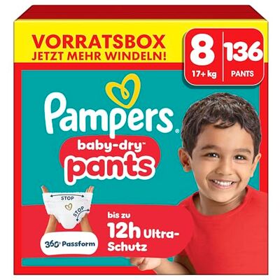 Pampers Baby-Dry Pants Größe 8, 136 Windeln, 17kg+ Pampers Baby-Dry Pants Größe 8, 136 Windeln, 17kg+