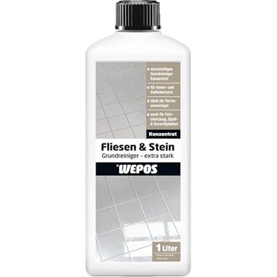 Wepos Fliesen & Stein Grundreiniger extra stark 1 Liter Konzentrat kraftvolles Grundreiniger für Innen- und Außenbereich Wepos Fliesen & Stein Grundreiniger extra stark 1 Liter Konzentrat kraftvolles Grundreiniger für Innen- und Außenbereich