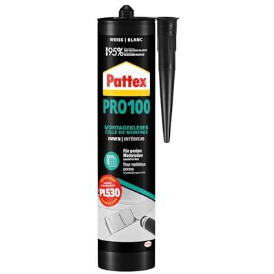 Pattex PRO 100 Montagekleber, geruchsneutraler und lösemittelfreier Kleber für Holz und mehr*, Baukleber mit starker Anfangshaftung, weiß, 1x400g Kartusche Pattex PRO 100 Montagekleber, geruchsneutraler und lösemittelfreier Kleber für Holz und mehr*, Baukleber mit starker Anfangshaftung, weiß, 1x400g Kartusche