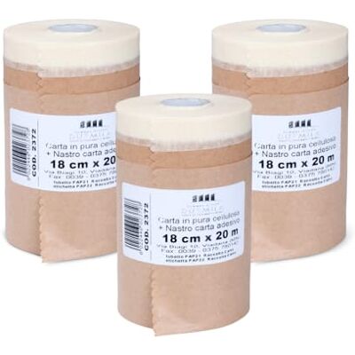 PENNELLIFICIO 2000 3er Set Papierrollen mit Klebeband zum Abdecken, Schutz von Wänden, Sockelleisten, Möbeln, Größe 18 cm x 20 m Made in Italy PENNELLIFICIO 2000 3er Set Papierrollen mit Klebeband zum Abdecken, Schutz von Wänden, Sockelleisten, Möbeln, Größe 18 cm x 20 m Made in Italy