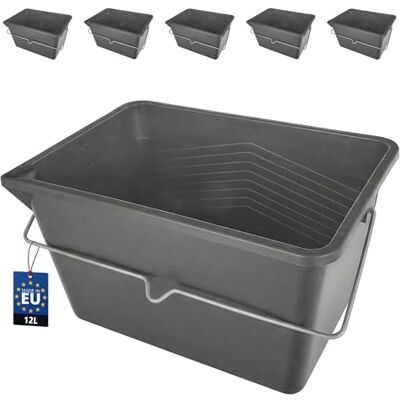BAKOKI 5er‑Set Farbeimer 12L – rechteckige Malereimer Kunststoff Metallgriff Gießrand, bruchsicher und leicht, geeignet als Putzeimer und für Gartenarbeiten; für Heimwerker und Profi‑Einsatz BAKOKI 5er‑Set Farbeimer 12L – rechteckige Malereimer Kunststoff Metallgriff Gießrand, bruchsicher und leicht, geeignet als Putzeimer und für Gartenarbeiten; für Heimwerker und Profi‑Einsatz