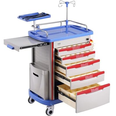 VEVOR Laborwagen Laborhilfswagen 5-stöckig, mobiler medizinischer Wagen aus PP-Material, mit 4 leisen Rädern & 5 Schubladen, Laborrollwagen Salonwagen für Labor, Klinik, Krankenhaus, Salon, Blau VEVOR Laborwagen Laborhilfswagen 5-stöckig, mobiler medizinischer Wagen aus PP-Material, mit 4 leisen Rädern & 5 Schubladen, Laborrollwagen Salonwagen für Labor, Klinik, Krankenhaus, Salon, Blau