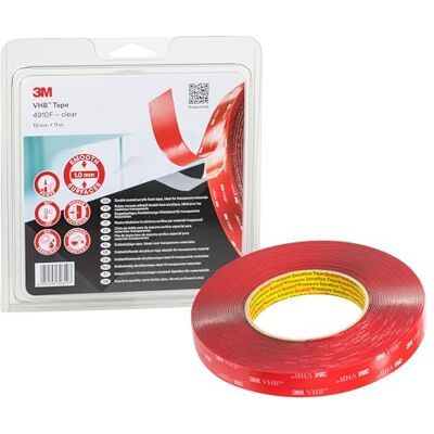 VHB 3M 4910F Montage Klebeband doppelseitig transparent, ermöglicht das Fügen transparenter Materialien mit praktisch unsichtbarer Klebstoffschicht 19mm x 11m, Transparent, 1.0mm (1-er Pack) VHB 3M 4910F Montage Klebeband doppelseitig transparent, ermöglicht das Fügen transparenter Materialien mit praktisch unsichtbarer Klebstoffschicht 19mm x 11m, Transparent, 1.0mm (1-er Pack)
