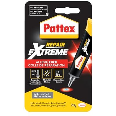 Pattex Repair Extreme, nicht-schrumpfender und flexibler Alleskleber, temperaturbeständiger Reparaturkleber, starker Kleber für innen und außen, 1x20g Tube Pattex Repair Extreme, nicht-schrumpfender und flexibler Alleskleber, temperaturbeständiger Reparaturkleber, starker Kleber für innen und außen, 1x20g Tube