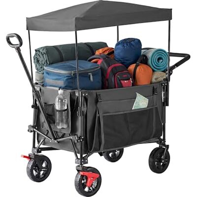 Relaxdays Bollerwagen, faltbar, 150 kg, Dach, Teleskop- & Schiebegriff, Gummireifen mit Bremse, Transportwagen, grau Relaxdays Bollerwagen, faltbar, 150 kg, Dach, Teleskop- & Schiebegriff, Gummireifen mit Bremse, Transportwagen, grau