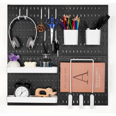 VEVOR Werkzeugwand, 28 x 28 cm, 4er-Set, Kunststoff-Stecktafel-Wand-Organizer-Set mit Zubehör, für Garage, Werkzeugaufbewahrung, Küche, Wohnzimmer, Bastelraum, Büro, Badezimmer, Zuhause, Schwarz VEVOR Werkzeugwand, 28 x 28 cm, 4er-Set, Kunststoff-Stecktafel-Wand-Organizer-Set mit Zubehör, für Garage, Werkzeugaufbewahrung, Küche, Wohnzimmer, Bastelraum, Büro, Badezimmer, Zuhause, Schwarz