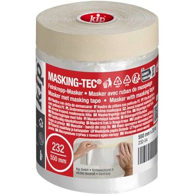 kip Tape 232-54 Feinkrepp-Masker – Abdeckfolie mit Kreppband zum Streichen & Lackieren – Schutz vor Farbflecken – 550mm x 33m kip Tape 232-54 Feinkrepp-Masker – Abdeckfolie mit Kreppband zum Streichen & Lackieren – Schutz vor Farbflecken – 550mm x 33m