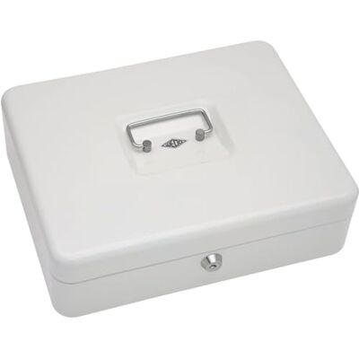 WEDO 145400X Geldkassette aus pulverbeschichtetem Stahl, versenkbarer Griff, 5-Fächer-Münzeinsatz, Sicherheits-Zylinderschloss, 30 x 24 x 9 cm, Weiß WEDO 145400X Geldkassette aus pulverbeschichtetem Stahl, versenkbarer Griff, 5-Fächer-Münzeinsatz, Sicherheits-Zylinderschloss, 30 x 24 x 9 cm, Weiß