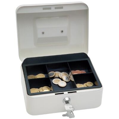 WEDO 145200X Geldkassette (aus pulverbeschichtetem Stahl, versenkbarer Griff, 5-Fächer-Münzeinsatz, Sicherheits-Zylinderschloss, 20 x 16 x 9 cm) weiß WEDO 145200X Geldkassette (aus pulverbeschichtetem Stahl, versenkbarer Griff, 5-Fächer-Münzeinsatz, Sicherheits-Zylinderschloss, 20 x 16 x 9 cm) weiß