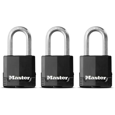 Master Lock Set mit 3 Hochsicherheitsschlössern für den Außenbereich mit langem Bügel und Schlüsselschloss 47 mm+ 45 mm Master Lock Set mit 3 Hochsicherheitsschlössern für den Außenbereich mit langem Bügel und Schlüsselschloss 47 mm+ 45 mm