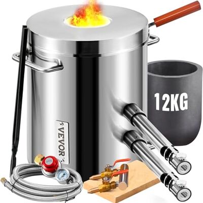 VEVOR Schmelzofen Propan Metall Schmelzofen 12 kg, Edelstahl Schmelzofen Gas 1482 ℃ inkl. 2 x Brenner, 1 x Tiegel, Schmiede Messerherstellung Schmiedeset für Kupfer, Aluminium, Gold, Silber usw. VEVOR Schmelzofen Propan Metall Schmelzofen 12 kg, Edelstahl Schmelzofen Gas 1482 ℃ inkl. 2 x Brenner, 1 x Tiegel, Schmiede Messerherstellung Schmiedeset für Kupfer, Aluminium, Gold, Silber usw.
