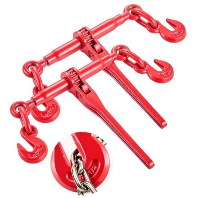 VEVOR 9215LBS 3/8" – 1/2" Ratschenbinder, 9.215 lbs, sichere Arbeitslast, G70-Haken und einstellbare Länge, für Ketten der Güteklasse 70–80, Festzurren, Transportieren, Abschleppen, 2er-Pack, Rot VEVOR 9215LBS 3/8" – 1/2" Ratschenbinder, 9.215 lbs, sichere Arbeitslast, G70-Haken und einstellbare Länge, für Ketten der Güteklasse 70–80, Festzurren, Transportieren, Abschleppen, 2er-Pack, Rot