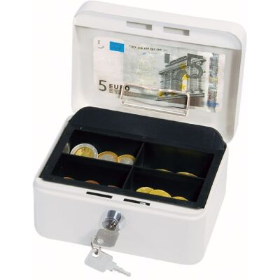 WEDO 145100H Geldkassette (aus pulverbeschichtetem Stahl, versenkbarer Griff, Geldnoten- und Belegeklammer, 4-Fächer-Münzeinsatz, Sicherheits-Zylinderschloss, 15,2 x 11,5 x 8,0 cm) weiß WEDO 145100H Geldkassette (aus pulverbeschichtetem Stahl, versenkbarer Griff, Geldnoten- und Belegeklammer, 4-Fächer-Münzeinsatz, Sicherheits-Zylinderschloss, 15,2 x 11,5 x 8,0 cm) weiß
