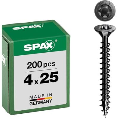 SPAX Universalschraube, Senkkopf, schwarz, T-STAR plus, Vollgewinde (4x25 mm 200 Stück) SPAX Universalschraube, Senkkopf, schwarz, T-STAR plus, Vollgewinde (4x25 mm 200 Stück)