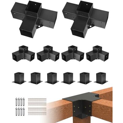 VEVOR Pfostenverbinder, Pfostennecke für Posten mit einer Innengröße von 92x92 mm, 3-Wege- (4 Stk.) & 4-Wege- (2 Stk.) Pavillon-Halterungen mit 6 Pfostenträger, für Pergolen, Pavillons VEVOR Pfostenverbinder, Pfostennecke für Posten mit einer Innengröße von 92x92 mm, 3-Wege- (4 Stk.) & 4-Wege- (2 Stk.) Pavillon-Halterungen mit 6 Pfostenträger, für Pergolen, Pavillons