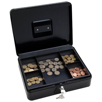 WEDO 145421X Geldkassette (aus pulverbeschichtetem Stahl, versenkbarer Griff, 5-Fächer-Münzeinsatz, Sicherheits-Zylinderschloss, 30 x 24 x 9 cm) schwarz WEDO 145421X Geldkassette (aus pulverbeschichtetem Stahl, versenkbarer Griff, 5-Fächer-Münzeinsatz, Sicherheits-Zylinderschloss, 30 x 24 x 9 cm) schwarz