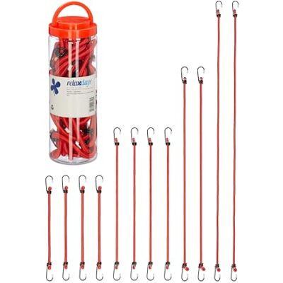 Relaxdays Spanngummi mit Haken, 12er Set, Fahrrad Gummispanner Gepäckträger, 4 Größen, Universal Gepäckspanner, rot Relaxdays Spanngummi mit Haken, 12er Set, Fahrrad Gummispanner Gepäckträger, 4 Größen, Universal Gepäckspanner, rot
