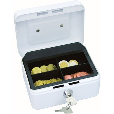 WEDO 145100X Geldkassette (aus pulverbeschichtetem Stahl, versenkbarer Griff, 4-Fächer-Münzeinsatz, Sicherheits-Zylinderschloss, 15,2 x 11,5 x 8,0 cm) weiß WEDO 145100X Geldkassette (aus pulverbeschichtetem Stahl, versenkbarer Griff, 4-Fächer-Münzeinsatz, Sicherheits-Zylinderschloss, 15,2 x 11,5 x 8,0 cm) weiß
