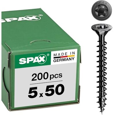 SPAX Universalschraube, Senkkopf, schwarz, T-STAR plus, Vollgewinde (5x50 mm 200 Stück) SPAX Universalschraube, Senkkopf, schwarz, T-STAR plus, Vollgewinde (5x50 mm 200 Stück)