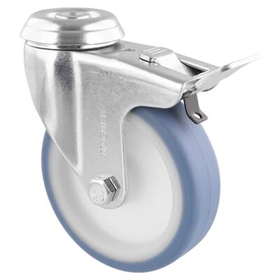WAGNER Soft-Lenkrolle mit Rückenloch Durchmesser Ø 100 mm, Bauhöhe 125 mm, Stahl verzinkt, blau/weiß, Bremse, Tragkraft 75 kg 23370001 WAGNER Soft-Lenkrolle mit Rückenloch Durchmesser Ø 100 mm, Bauhöhe 125 mm, Stahl verzinkt, blau/weiß, Bremse, Tragkraft 75 kg 23370001