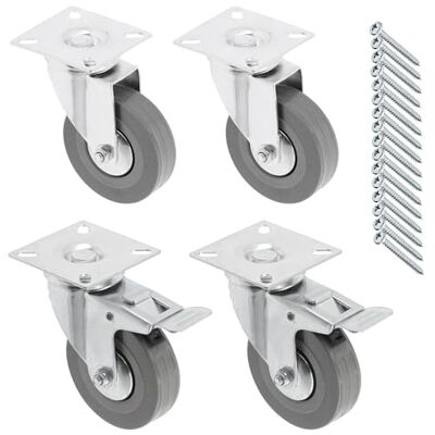 GTV Möbelrollen GREYROLL, Lenkrollen, 4 Stück set Rollen für Möbel, 2x Rollen mit Bremse, 2x ohne Bremse, aus Stahl und Gummi, +16 PanHead-Schrauben 5x15/16, Durchmesser: 75 mm, Farbe: Grau GTV Möbelrollen GREYROLL, Lenkrollen, 4 Stück set Rollen für Möbel, 2x Rollen mit Bremse, 2x ohne Bremse, aus Stahl und Gummi, +16 PanHead-Schrauben 5x15/16, Durchmesser: 75 mm, Farbe: Grau